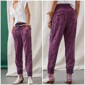Anthropologie the Nomad purple embroidered joggers